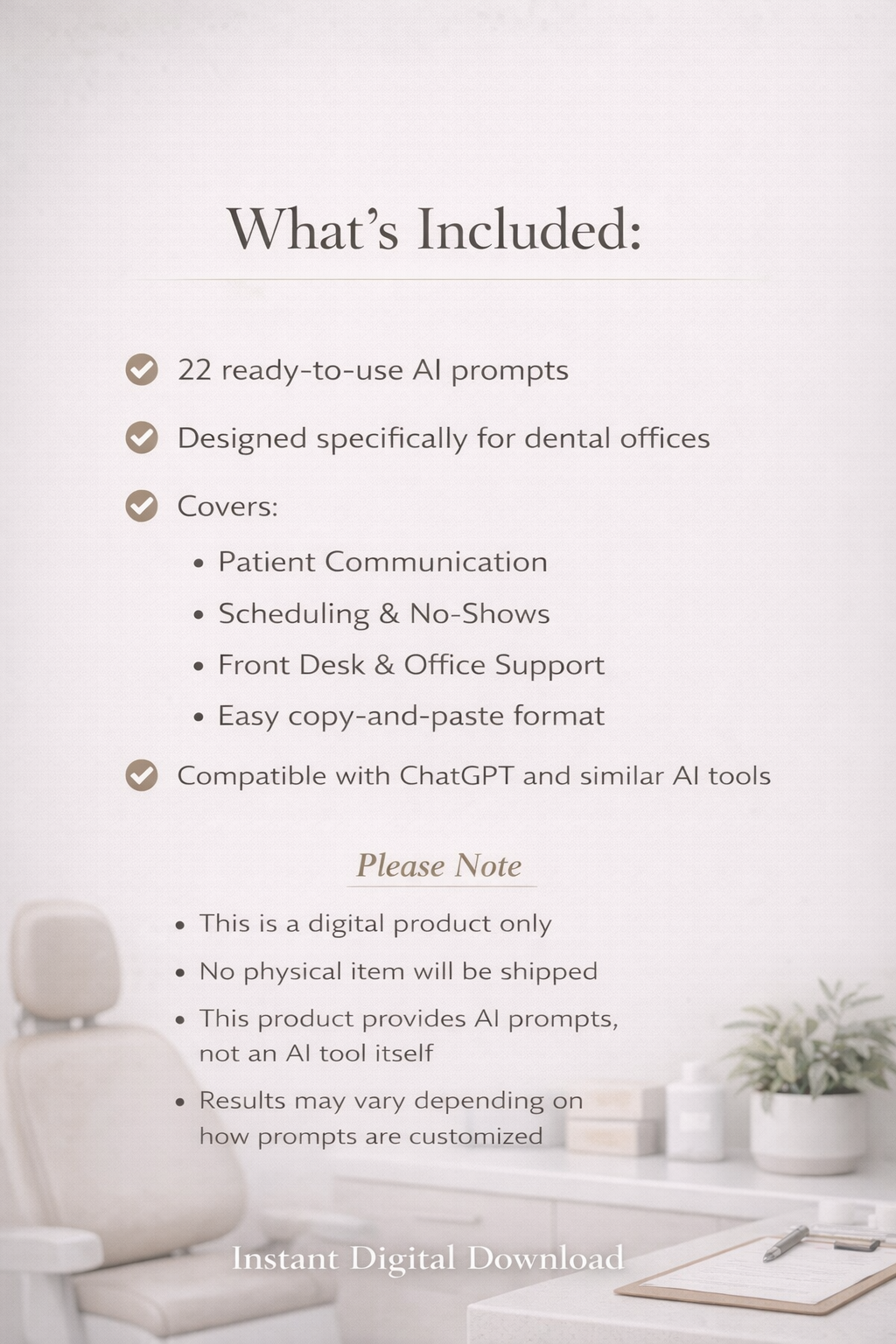 AI Prompt Pack for Dental Offices | Patient Communication, Scheduling & Front Desk Scripts (PDF Download)