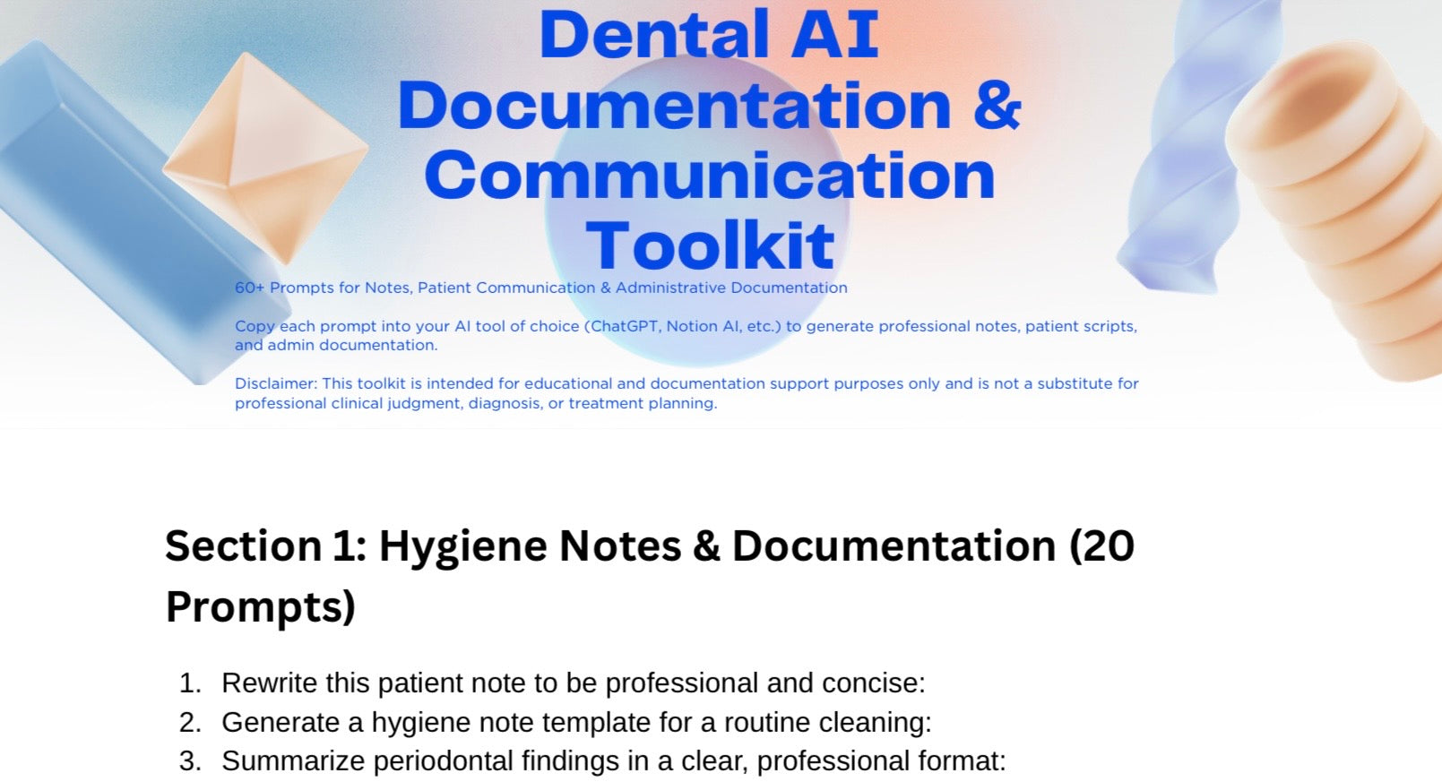 Dental AI Documentation & Communication Toolkit digital download (PDF Download)